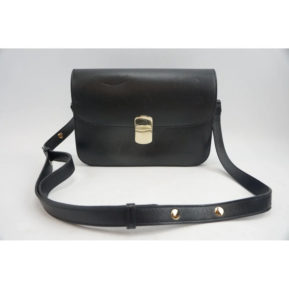 La Maroquinerie Sezane Claude Messenger Bag Black Leather Gold Hardware Good